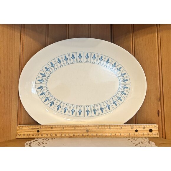 Vintage Homer Laughlin Oval Serving Platter Richelieu Fleur de Lis Blue White - Picture 3 of 6